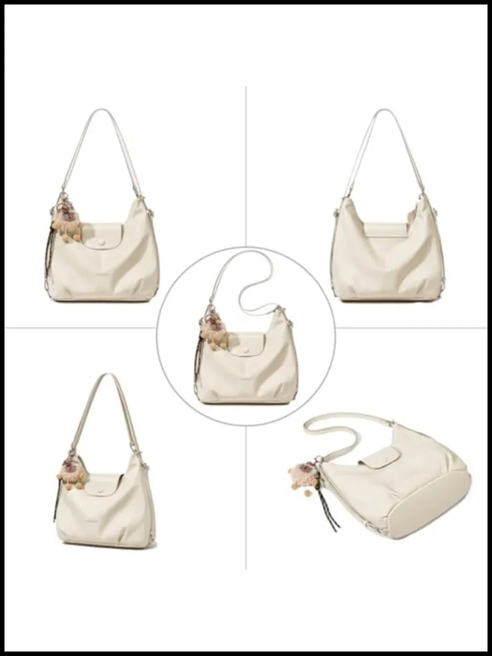 Faux Leather Hobo Shoulder Bag 3-in-1 Backpack Crossbody Tote Work Purse